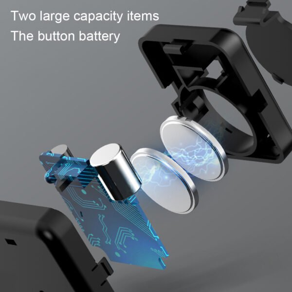 Compartimento de baterías del tope de puerta con alarma, mostrando dos pilas de botón